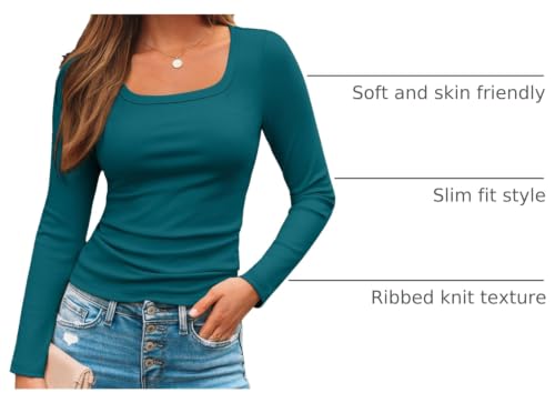 Image of AUTOMET Women's Square Neck Ribbed Long Sleeve Slim Fit Tops Fall