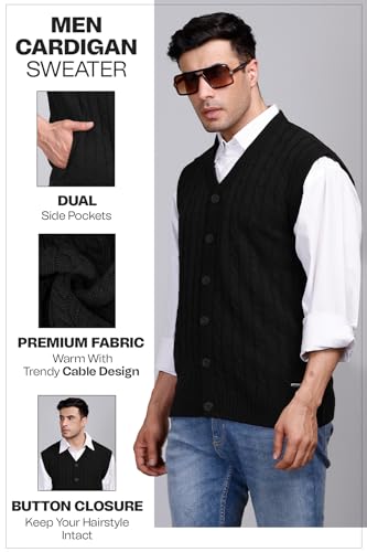 Image of V Neck Cardigans for Men - Woolen Sleeveless Sweater for Man Winter Wear