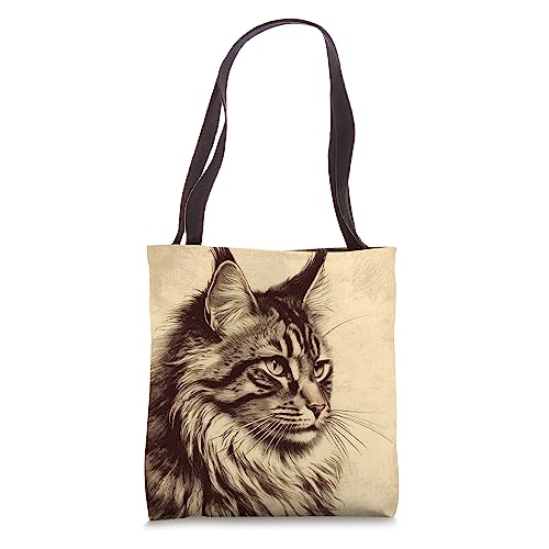 Bolso tote vintage para amantes del gato Maine Coon miniatura 1