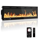 60' Smart Electric Fireplace Wall Mount, 1500w Heater with Remote Control & Timer, 12 Color LED Flame Effect, Touch Screen, for Living Room Bedroom Indoor Use