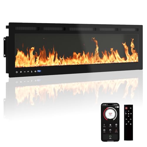 60" Smart Electric Fireplace Wall Mount, 1500w Heater with Remote