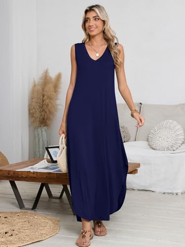 Image of BELAROI Womens Plus Size Maxi Dress Sundress Summer Casual Sleeveless V Neck Pockets Beach Swimsuit Coverup Loose