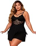 comeondear Babydoll Negligee mit Push Up Valentinstag Dessous Damen Sexy Unterwäsche Curvy Große Größen Nachthemd Modal Nachtkleid Spitze Nachtwäsche Frauen Kleid Kurz Schlafkleid Pyjamas(Schwarz,XXL)
