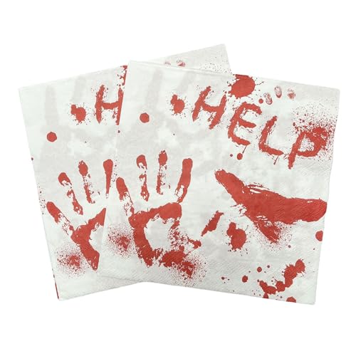 20 Pieces Bloody Napkins Red HELP Paper Napkins disposable Dinner Napkins for Halloween Get-together DIY Parties Horror Theme Birthday Halloween Party Decor