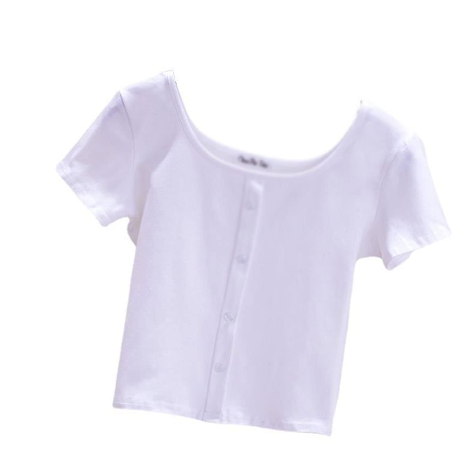 WESBRWESBR Women's T-shirt, Women Tshirt Top Crop Top Solid Color Sports Top Summer Simple White Female Tshirts Workout T-Shirts (Color : White, Size : M)
