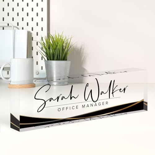 Image of Custom Name Plate for Desk, Desk Name Plate Personalized, Office Decor for Women Men, Acrylic Desktop Accessories, Office Appreciation Gifts for Boss Social Workers Nurse Teacher Employee (Black Stripe)