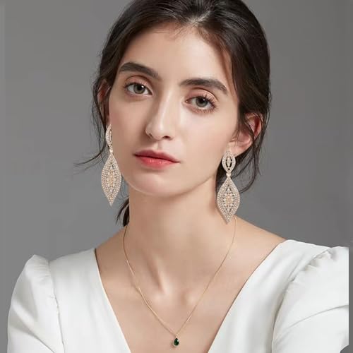 Fashion Rhinestone Crystal Wedding Earrings for Women Bridal Bridesmaid Long Leaf Chandelier Teardrop Dangle Earrings Jewelry2