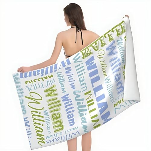 Aevmsor Serviette de Plage Personnalisée Prénom, Microfibre à Séchage Rapide Serviette de Bain avec Nom, Serviette de Bain pour Adulte & Enant, Cadeaux Anniversaire Personnalisés pour Plage,Vacances