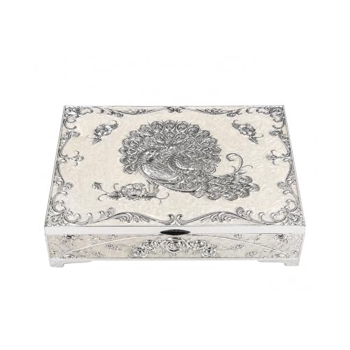 Image of Diviniti Decorative Silver Embossed Dry Fruit Box with 4 Compartments | Premium Ivory Designer Storage Box for Dry Fruits, Nuts, Chocolates & Sweets | Elegant Home Decor & Festive Gift Box