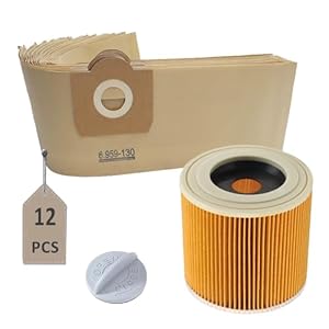 AVAENZO 12 Stück Staubsaugerbeutel 1 Stück Patronenfilter für Kärcher WD3 WD3 Premium MV3 SE 4001 SE 4002 WD3.200 Staubsauger, Ersatz für 6.959-130.0, 6.414-552.0