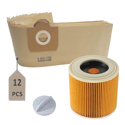 AVAENZO 12 Bolsas 6.959-130.0 + 1 Filtro de cartucho 6.414-552.0 para aspiradoras Kärcher WD3 WD3 Premium MV3 SE 4001 SE 4002 WD3.200