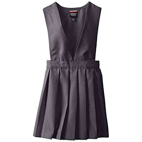 French Toast Big Girls' Stacy V-Neck Wide Strap Jumper (12, Gray)