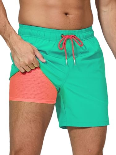 Arcweg Badehose für Herren mit Kompression Liner 2 in 1 Atmungsaktiv Badeshorts Männer Elastisch Trainingsshorts Verstellbar Tunnelzug mit Reißverschlusstaschen