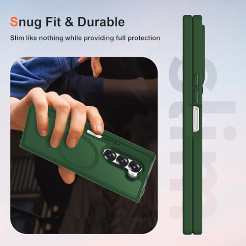 Image of ORETECH Magnetic Case Compatible with Samsung Galaxy Z Fold 6 Case, Translucent Back Non-Slip Hard PC Shockproof Bumper Protective Phone Case Cover for Samsung Z Fold 6 - Green | Translucent Back Non-Slip Hard PC Shockproof Bumper Protective Phone Cover