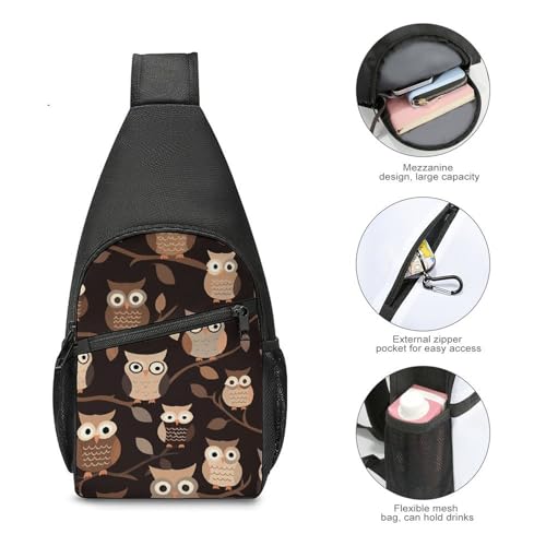 Bolso cruzado Casual marrón con búhos caricatura miniatura 5