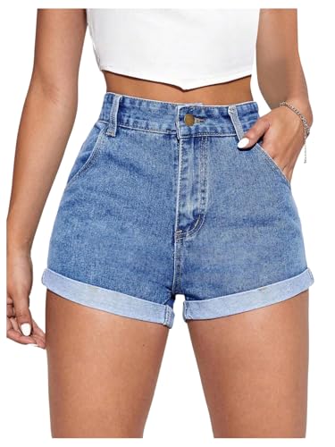 SOLY HUX Women's High Waisted Straight Leg Jean Shorts Casual