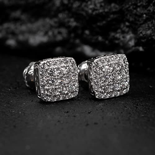Unisex Small 3D Square White Gold 925 Sterling Silver Micro Pave Iced Cz Cube Shape Tiny Hip Hop Screw Back Post Every Day Stud Earrings For Men Women Jewelry Gifts3