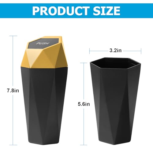 Image of Mandark Car Trash Can with Lid, Diamond Design Small Vehicle Automatic Portable Garbage Bin, Leakproof Automotive Interior Dustbin for Kitchen Home Office, Universal for SUV, Truck, RV (Gold)