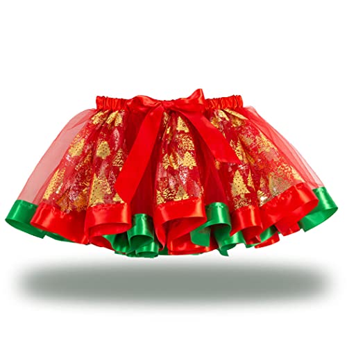TWINKLEDE Christmas Tutu Skirt Red Xmas Costumes Tutus Holiday Party Fancy Tulle Skirts for Kids 4-8T