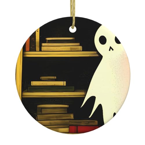YYHHAOFA The Ghost of The Bookshelf stampato albero di Natale in ceramica pendente rotondo progettato specificamente per le vacanze