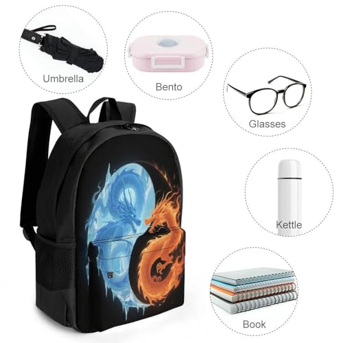 Supdreamc Men Women Polyester Ice And Fire Dragon Yin Yang Art Daypack Backpack Large Capacity Carry On Bag With Smooth Zippers for Hiking Picnic Walking Cycling4
