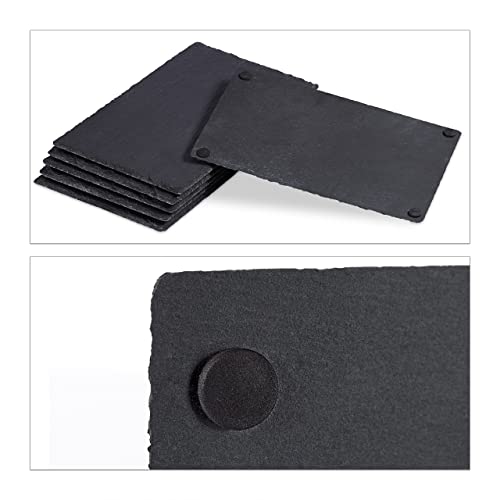 Foto von Relaxdays Schieferplatte im 6er Set, große Servierplatten aus Schiefer, zum Servieren & Beschriften, 30x20 cm, anthrazit
