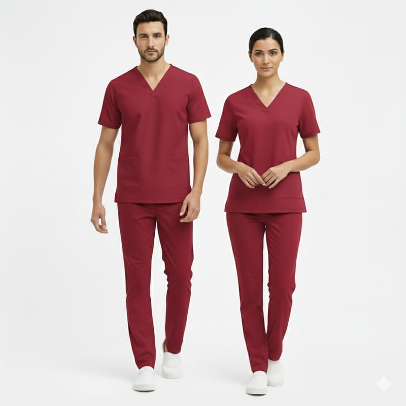 Image of TrendyUniform Unisex Regular Fit Polyester Cotton Scrub Suit for Componder| V-Neck Top and Drawstring Pant |Half Sleeves Hospital Uniform for Doctors, Nurses and Dentist, OT