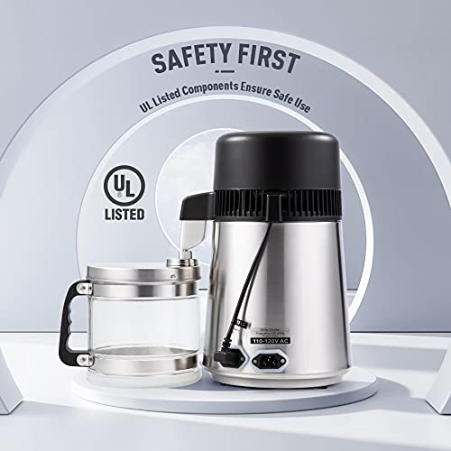 Co-Z 1 Gallon Water Distiller, 4L Brushed 304 Stainless Steel Home Countertop Distiller Water Machine, Ul Listed Distilled Water Maker, Distill Distilling Water Purifier Distillers To Make Clean Water #TOP4