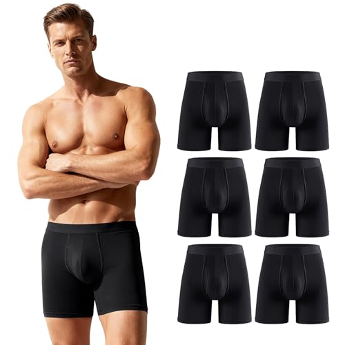 ZAKASA Calzoncillos Hombre Bóxer Largos: Bambu Ajustado Hombres Ropa Interior Transpirable Cómoda Elásticos Sin Etiqueta Abrir La Mosca L Negro Pack de 6