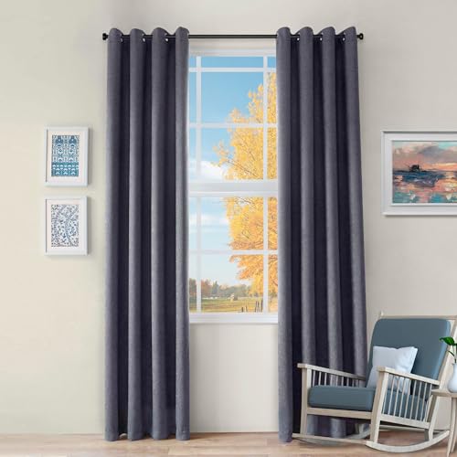 SUPERIOR Semi Blackout Curtains - Vintage Solid Textured Design - 52" x 96" - Rod Pocket Header - Sun Blocking & Room Darkening Drapes for Bedroom, Living Room - Set of 2 Panels - Midnight Blue