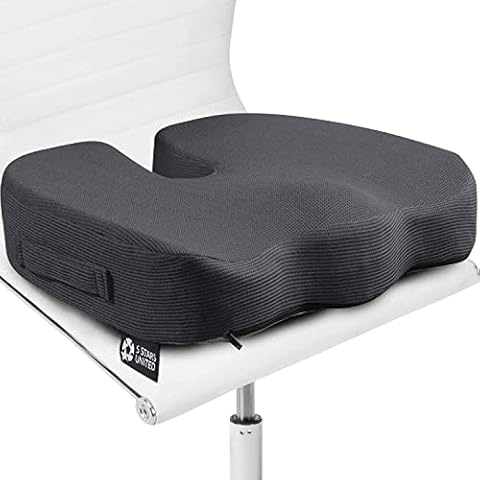 5 STARS UNITED Seat Cushion for Office Chair - 100% Memory Foam Pillow - Firm Coccyx Pad - Tailbone, Sciatica, Lower Back Pain Relief - Premium Home Office Furniture Cushions Cover