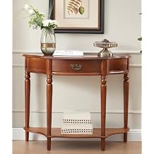 Solid Wood Console Table with Drawer and Storage, Semi-Circle Entryway Table, Half-Moon Porch Table Side Elegant Vintage Table for Living Room, Hallway