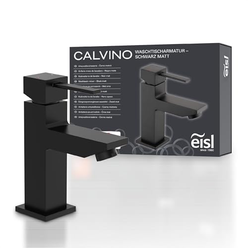 EISL NI075THI-B CALVINO Wasserhahn Bad schwarz-matt eckig, Waschtischarmatur mit kantigem Design, moderner Einhebelmischer Badezimmer, Mischbatterie fürs Waschbecken, Black