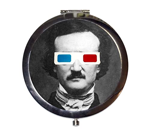 Edgar Allan Poe Compact Mirror 3D Glasses Pop Surrealism Goth Author the Raven Literature Make Up Pocket Mirror for Cosmetics