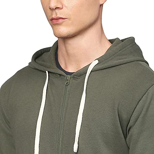 Image of CAHOOT Men's Dark Blue Zip-Front Hoodie with Contrast Drawstring for Casual Wear | Long Sleeve | Hooded Neck | Zipper Closure | Cotton Sweatshirt Crafted with Comfort Fit for Everyday Wear