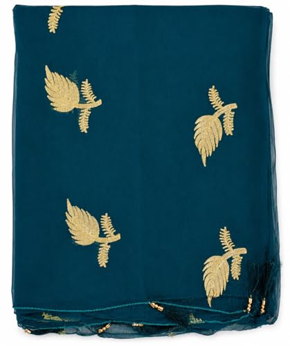 Image of YOUTHQUAKE Women's Golden Patti Work Embroidered Chiffon Dupatta for Womens & Girls With Latkan