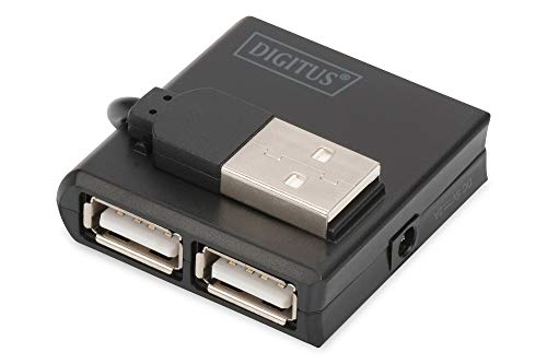 DIGITUS DA-70217 - Hub USB - 4 porte USB 2.0 Tipo A - Trasferimento dati fino a 480 Mbit/s - Design compatto e leggero - Plug-and-play - Compatibile con PC, notebook e Mac - Nero