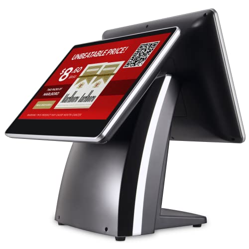 All-in-One SmartPOS-129 Professional Cash Register for Small Business, POS Bundle Includes: Cashier Touch Screen Monitor, Customer-Facing Display, Cash Drawer, Scanner, Printer