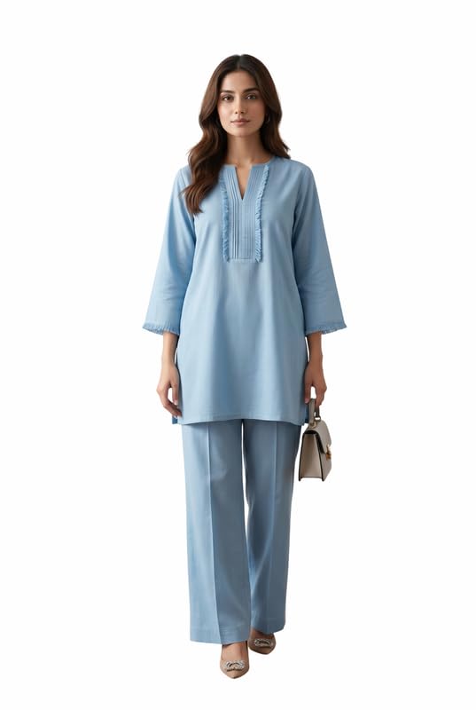 jisora Women's Sky Blue Solid Cotton Flex Co-ord Set-picture-22