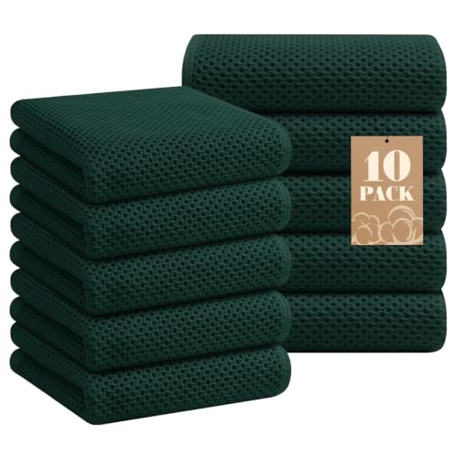 Homaxy 100% Cotton Waffle Weave Kitchen Towels, 10-Pack, Blackish Green