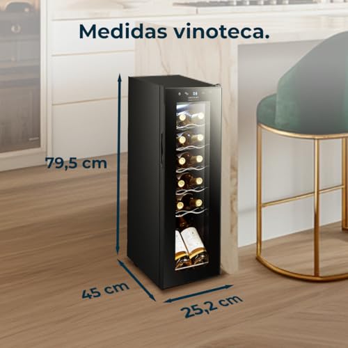 Miniatura 9 de Cecotec Vinoteca Nevera Para Vinos 12 Botellas Bolero Grandsommelier 1250 Coolcrystal Compressor. Libre Instalación, Temperatura Ajustable De 8-18 C, Panel Táctil, Led