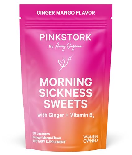 Pink Stork Morning Sickness Sweets, Organic Mango Ginger Candy with Vitamin B6 for Morning Sickness, Motion Sickness, Prenatal Heartburn - Pregnancy Must Haves - 30 Wrapped Drops