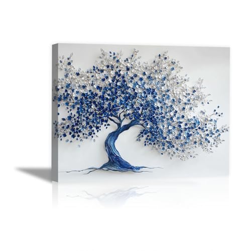 Impression sur arbre fleuri bleu blanc grand format 70x100cm décoration murale cuisine entrée