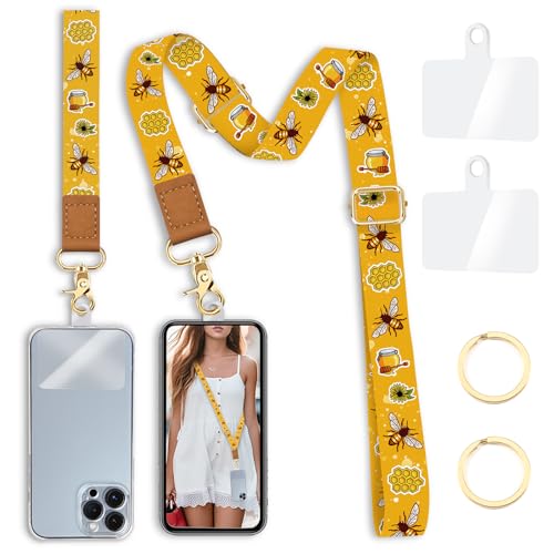 Image of Yonlevres Phone Lanyard Crossbody Strap Wrist Neck Adjustable Women Bee | Cell Phone Lanyard for Travel Cruise Daily, Hands-free, Fit Keys ID Badge, for Full-coverage Phone Case, Accessories, Gifts