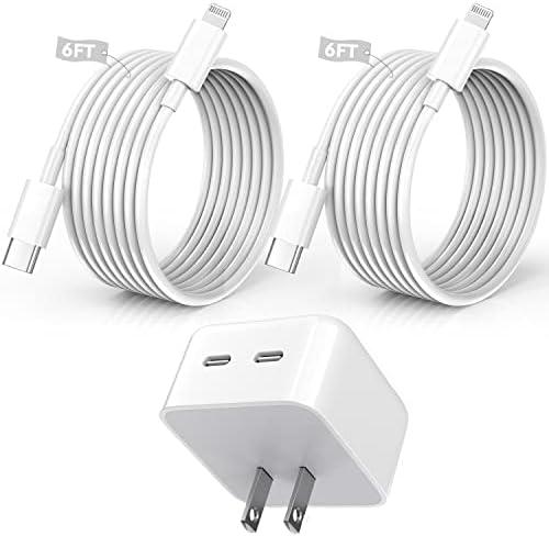 Dual iPhone Charger Fast Charging,40W Dual USB C Wall Charger[Apple MFi Certified]Double Port Quick Apple Charger Foldable Plug 2Pack 6FT Lightning Cable for iPhone 14/14 Pro Max/14 Plus/13/12/11/X/SE