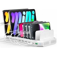 Alxum USB Fast Charging Station with Quick Charge 3.0, 60W 10 Port Charging Stand for Multiple Devices, Compatible with iPad, iPhone, Samsung Galaxy, White