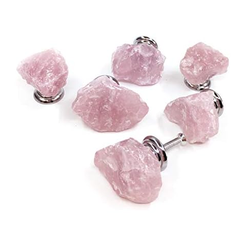 ZTie Set of 4 Rose Quartz Stone Cabinet Drawer Door Knobs Handles Rough Natural Free-Form Stones Dresser Drawer Pulls Desk Handles Nursery Home Bath Decor Cover