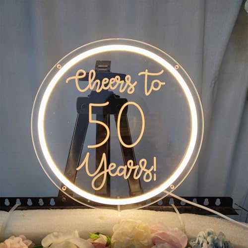 Image of Cheers to 50 Years Neon Signs for Wall Decor, 50th Anniversary Decorations LED Lights Sign 50th Birthday Decorations for Living Room Bedroom Bar Birthday Wedding Party Decor, 11 inch x 11 inch