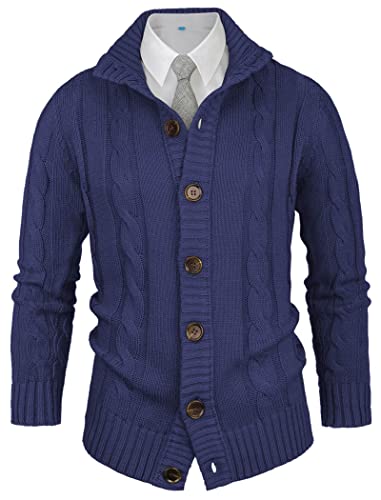 Aimeilgot Mens Fashion Casual Slim Fit Button Down Cable Knitted Stand Collar Cardigan Sweater