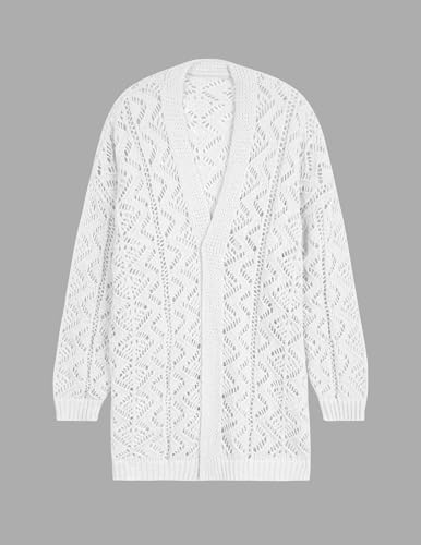 Image of Libsorge Womens Oversized Cute Crochet Chunky Knit Long Cardigan Fall Winter 2025 Trendy Boho Country Concert Outfits Sexy Hollow Out Open Front Long Sleeve Sweater Cardigans White L